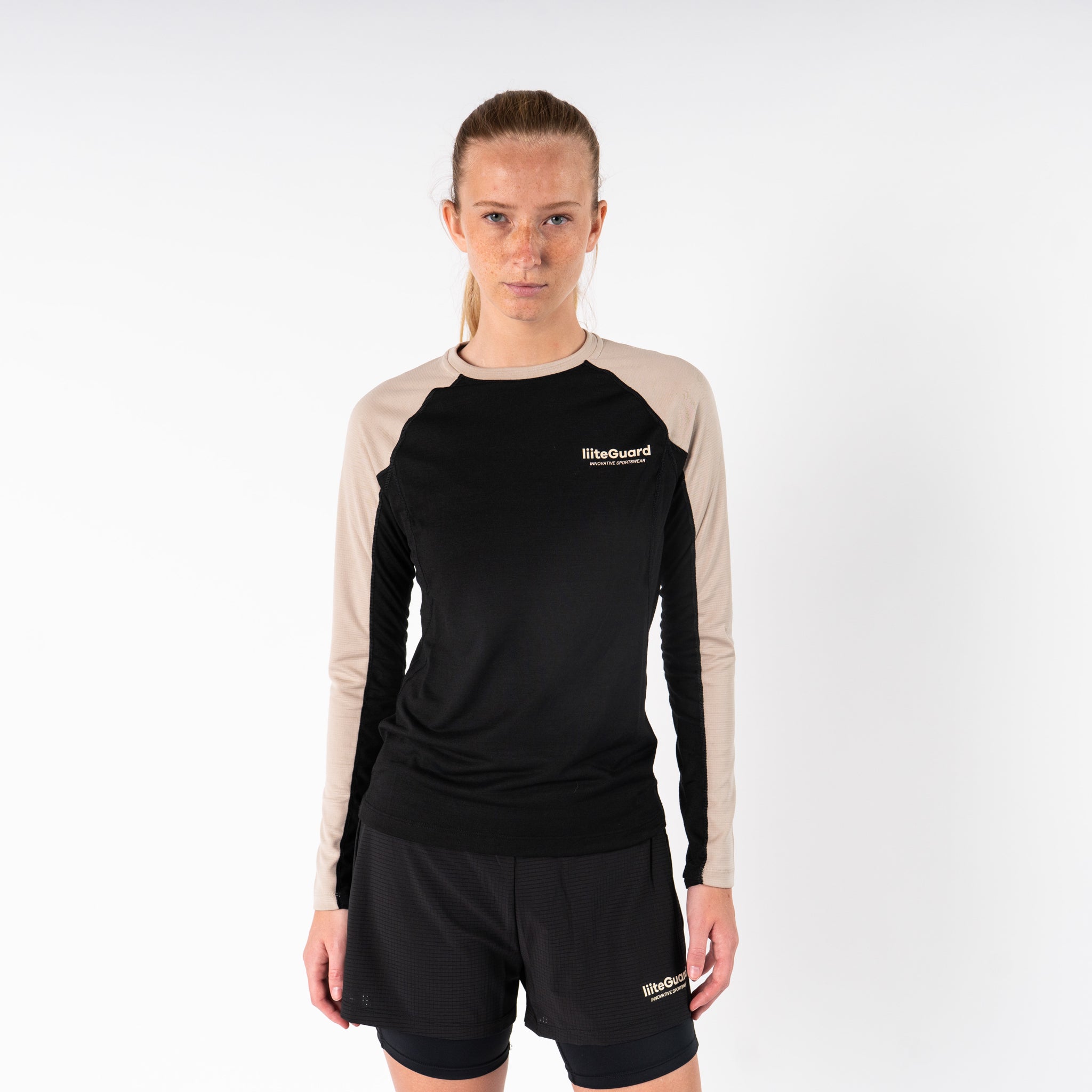 liiteGuard MERINO HYBRID LONG SLEEVE (WOMEN) Long Sleeve T-shirts Black/Sand