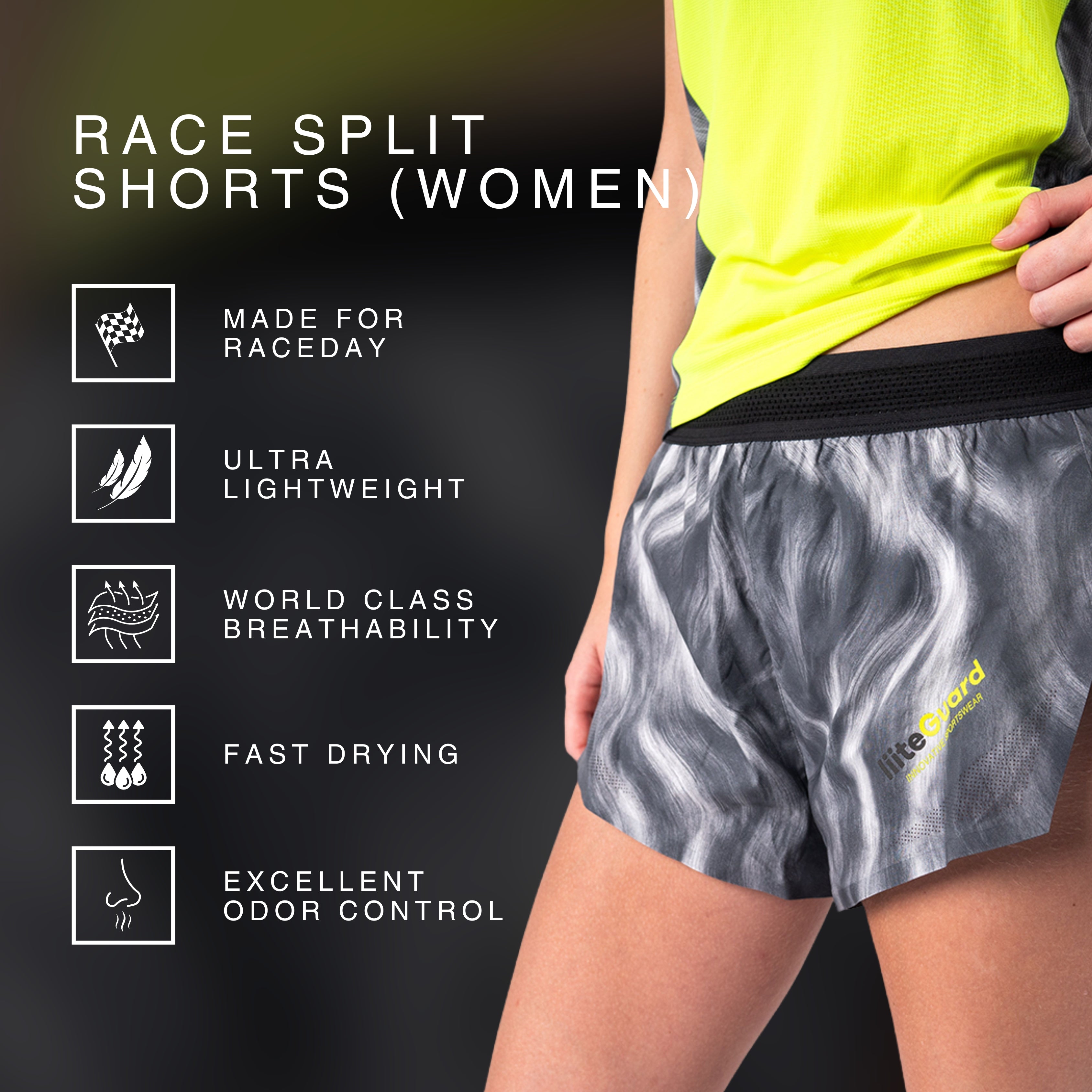 RACE SPLIT SHORTS (WOMEN) - Grey AOP
